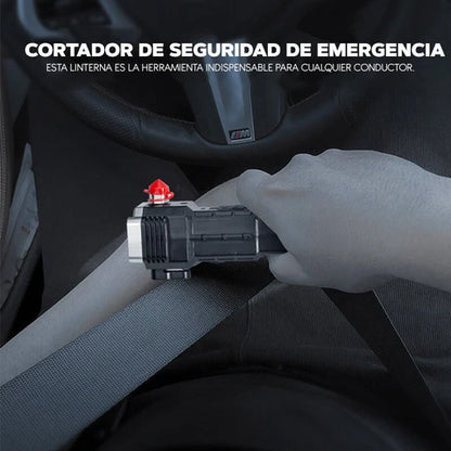 Linterna Táctica 4-en-1 Recargable USB — Rompevidrios y Cortacinturón